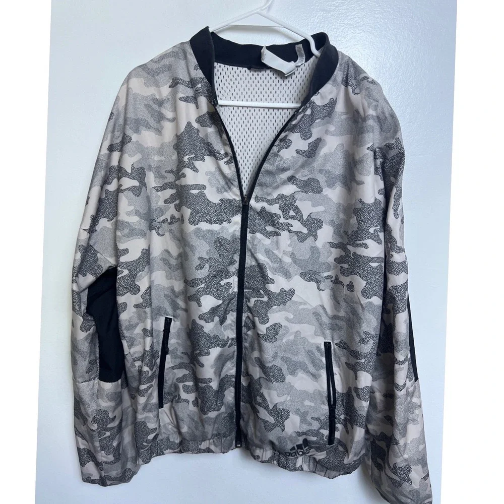 Adidas‎ Mens Camo Stippled Mesh Lined Full Zip Track Jacket Grey Black Size L